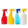 Four cleaning spray bottles isolated on white background Royalty Free Stock Photo