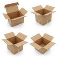 Four open cardboard boxes isolated on white background Royalty Free Stock Photo