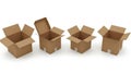 Four open cardboard boxes isolated on white background Royalty Free Stock Photo
