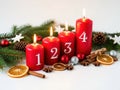 Christmas advent candles 1-4 isolated on white background Royalty Free Stock Photo