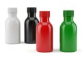 Four colored bottles in a row isolated on white background Royalty Free Stock Photo