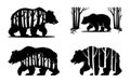 Stylized Bear Silhouettes with Forest Interiors and Forest Scenes Royalty Free Stock Photo