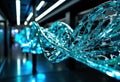 A futuristic illuminated DNA double helix sculpture in a modern exhibition space Royalty Free Stock Photo