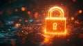 Glowing orange padlock symbolizing data security and digital protection concepts