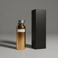 Golden vial beside black box Royalty Free Stock Photo