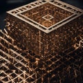 An intricate sacred geometry golden cube - with copy space.