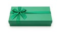 Green gift box with bow isolated on white background Royalty Free Stock Photo