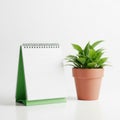 Green notepad and potted plant isolated on white background Royalty Free Stock Photo