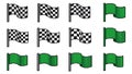 A collection of checkered and green flags waving on poles in a grid pattern Royalty Free Stock Photo