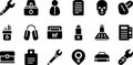 Collection of Black Flat Icons on White Background Royalty Free Stock Photo
