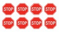Collection of Red Stop Signs on White Background Royalty Free Stock Photo