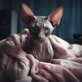 Hairless Donskoy Cat on Fuzzy Blanket