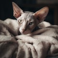 Hairless Donskoy Cat on Fuzzy Blanket