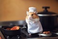 Hamster Chef Cooking with Miniature Frying Pan