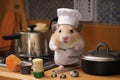 Hamster Chef Cooking with Miniature Frying Pan