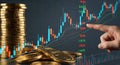 Investor Analyzing Financial Stock Market Chart with Golden Coins Symbolizing Investment Growth Royalty Free Stock Photo