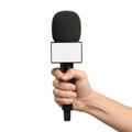 Hand holding microphone isolated on white background Royalty Free Stock Photo