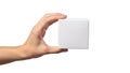 Hand holding white square, isolated on white background Royalty Free Stock Photo