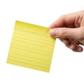 Hand holding yellow post-it note isolated on white background Royalty Free Stock Photo