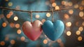 Be My Valentine - Heart-Shaped Background in Blue and Pink with Gold Bokeh Lights and String of Hearts Royalty Free Stock Photo