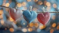 Be My Valentine - Heart-Shaped Background in Blue and Pink with Gold Bokeh Lights and String of Hearts Royalty Free Stock Photo