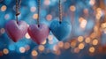 Be My Valentine - Heart-Shaped Background in Blue and Pink with Gold Bokeh Lights and String of Hearts Royalty Free Stock Photo