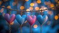 Be My Valentine - Heart-Shaped Background in Blue and Pink with Gold Bokeh Lights and String of Hearts Royalty Free Stock Photo