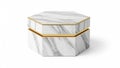 Hexagonal marble box with gold trim isolated on white background Royalty Free Stock Photo