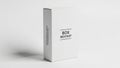 A minimalist photo-realistic vertical white rectangular packaging box mockup presentation on a light background. isolated on white Royalty Free Stock Photo