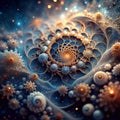 The image features an intricate fractal pattern reminiscent of cosmic galaxies. AI generated