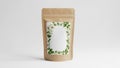 Kraft paper pouch with leaf design, isolated on white background Royalty Free Stock Photo