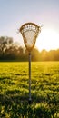 Lacrosse stick on grassy field Royalty Free Stock Photo