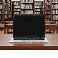 Laptop on table in library, isolated on white background Royalty Free Stock Photo