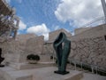 Image features a large sculpture located in the Getty Center in Los Angeles