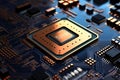 Macro Shot of Advanced Microprocessor on Circuit Board. Generative AI