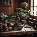 pruned bonsai tree in a traditional Japanese ceramic pot