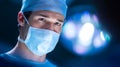 A focused surgeon in a blue scrub and mask prepares for a medical procedure. The image captures dedication and professionalism in Royalty Free Stock Photo