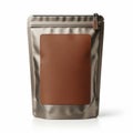 Metalized stand-up pouch with brown window isolated on white background Royalty Free Stock Photo