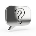 A metallic 3D question mark inside a speech bubble icon on a white background symbol Royalty Free Stock Photo