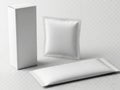 Minimalist display of white pillow and packaging on plain background Royalty Free Stock Photo
