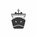 Front view of a black cargo ship icon on white background, maritime transport, vector illustration Royalty Free Stock Photo