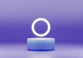 A levitating white circle above a gradient blue cylinder on a purple background Royalty Free Stock Photo