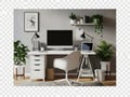 Modern home office setup isolated on white background isolated on white background Royalty Free Stock Photo