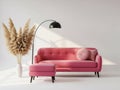 Modern pink sofa with decorative pillow isolated on white background Royalty Free Stock Photo