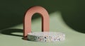 Terrazzo Podium Display with Arch and Shadow on Green Background Royalty Free Stock Photo