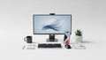 Modern workspace setup isolated on white background Royalty Free Stock Photo