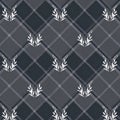 Monochromatic argyle pattern with white leaf motifs - AI generated Royalty Free Stock Photo