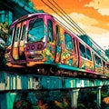 Urban Flight. A Comix-Style Monorail Adventure Royalty Free Stock Photo