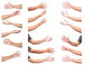 Multiple human hands in various positions isolated on white background Royalty Free Stock Photo
