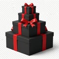 Stack of gift boxes with red ribbons Royalty Free Stock Photo